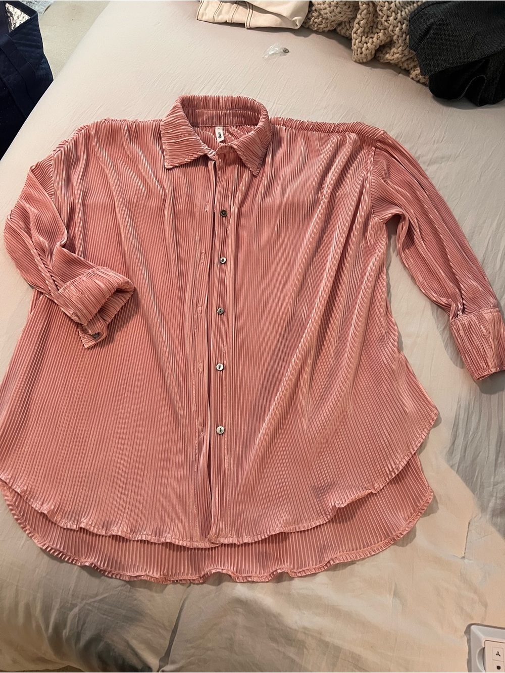 glam Dusty Pink Pleated Button-Down Shirt